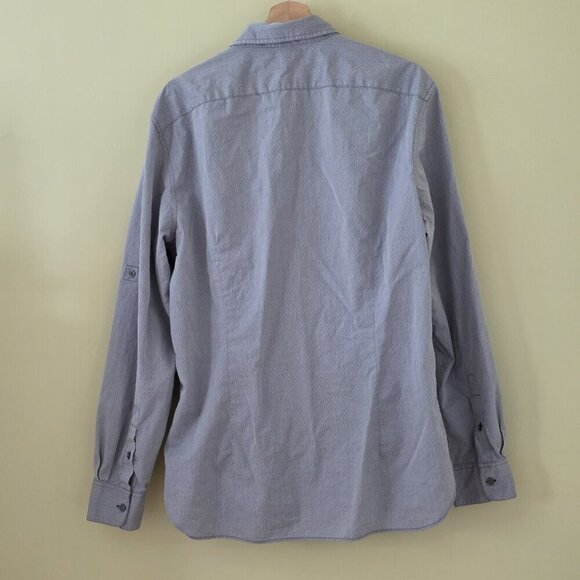 John Varvatos Shirt Mens L Gray Birds Eye LS Button Roll Up Tab Casual Preppy - Picture 3 of 16